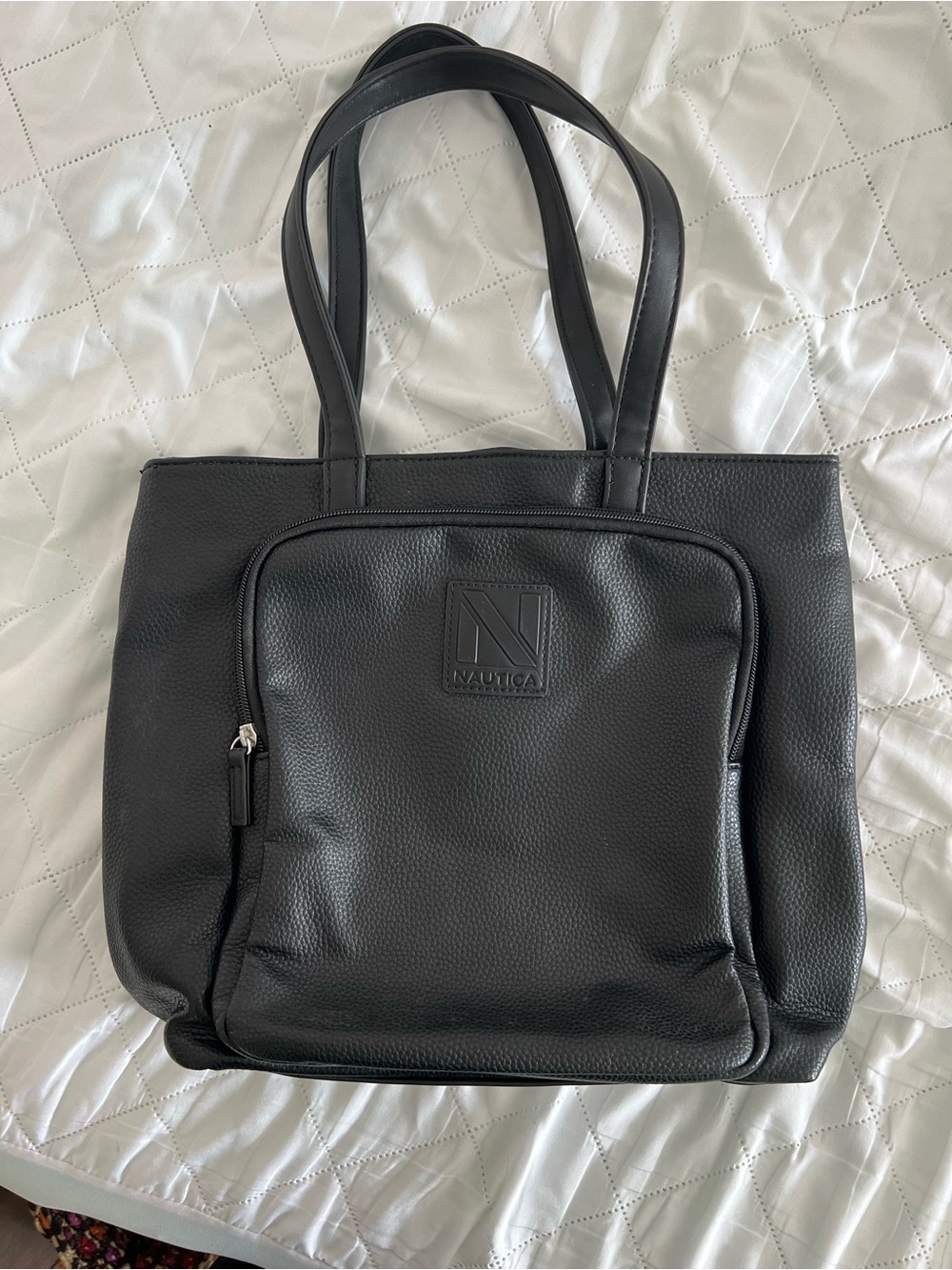 Nautica Black Pebbled Leather Tote-Style Messenger